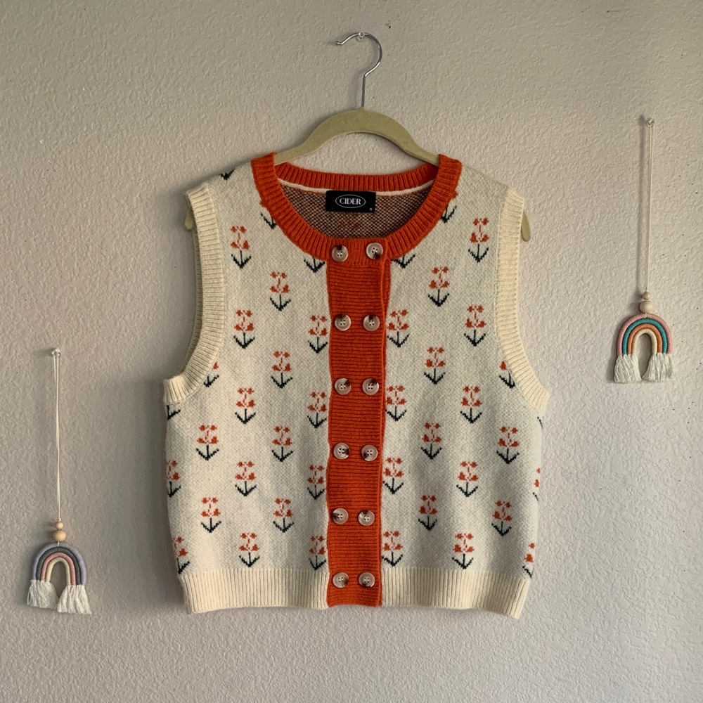 Cider Vintage Button Down Sweater Sleeveless Vest Mod Small